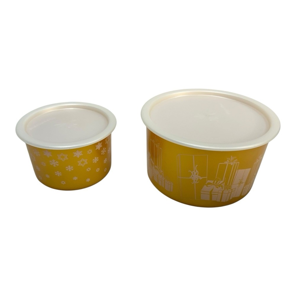 Tupperware‎ Holiday Canisters Stacking Set of 2 Snowflakes Pearlescent Shimmers